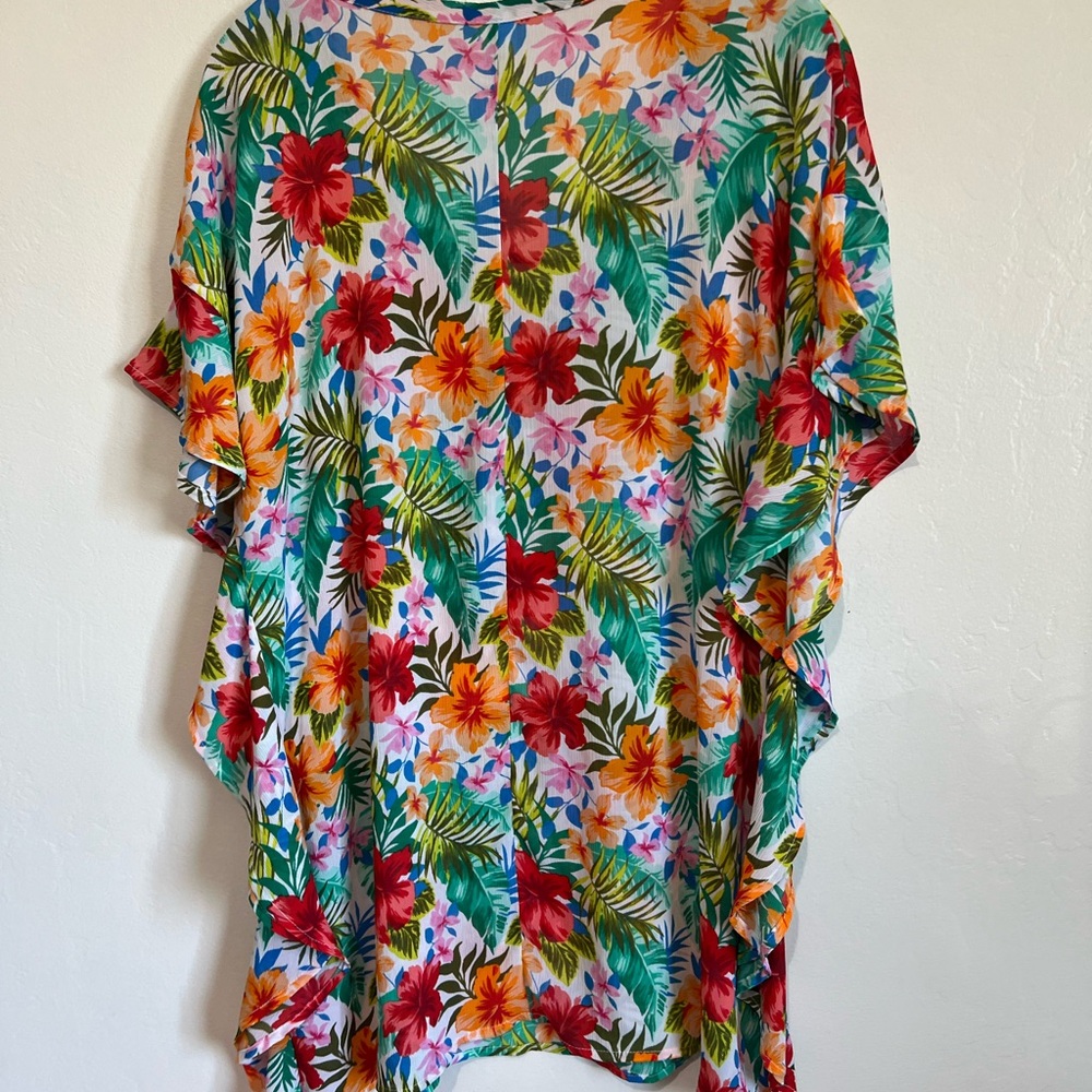 TIME & TRU Women's Tropical Hibiscus Hawaiian Beach Coverup NWOT Size Small - Picture 3 of 7